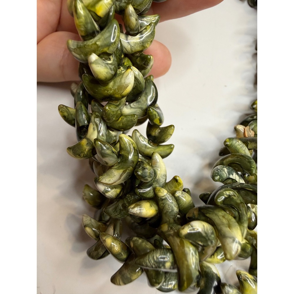 Vintage Green Marbled Multi Strand Statement Necklace Hong Kong Crescent Bead
